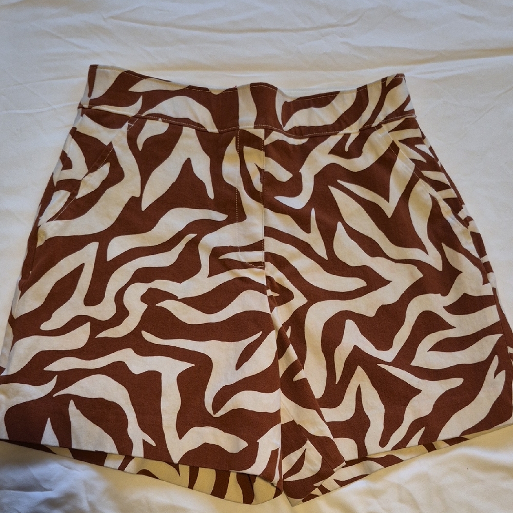 SPANX High Waist Zebra Print Shorts - Brown and White